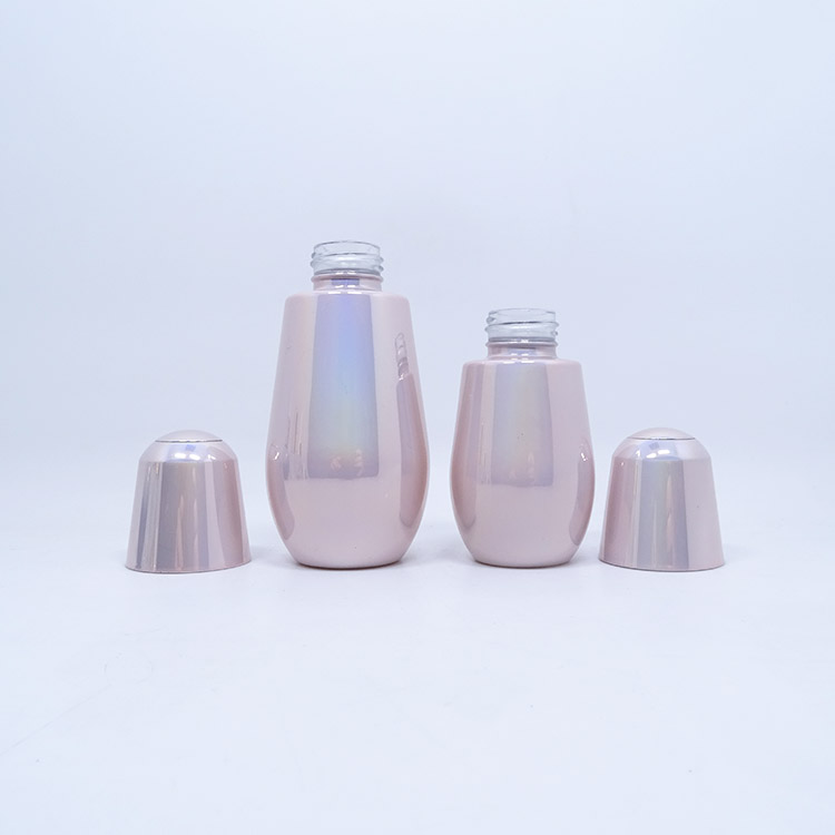 Rose Gold Color Electroplate Cosmetic Glass Bottles Lotion Serum Bottle Rainbow Color
