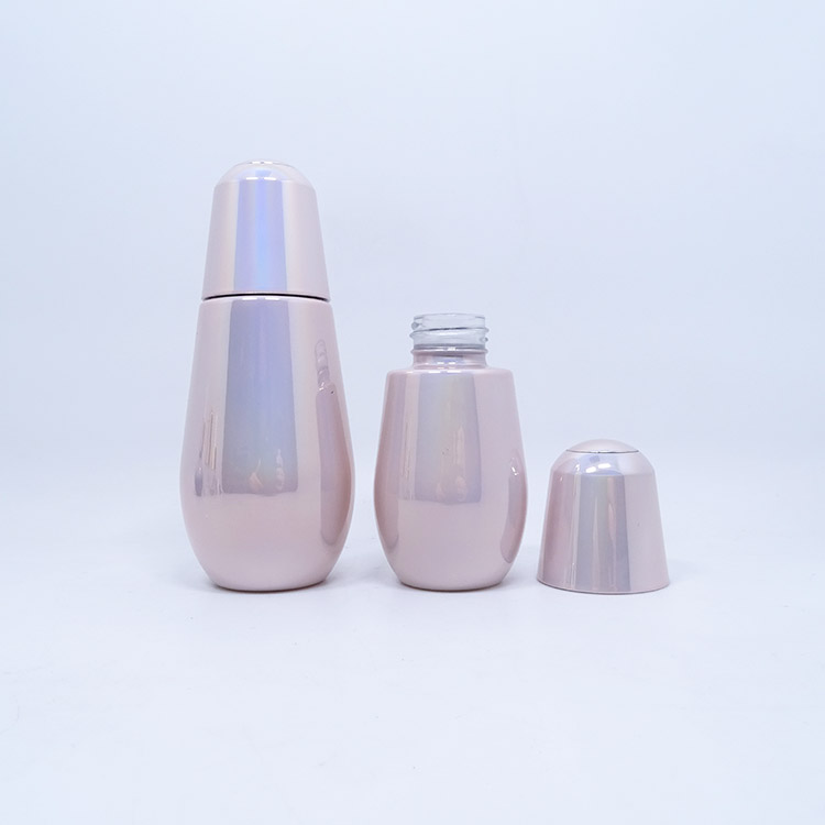 Rose Gold Color Electroplate Cosmetic Glass Bottles Lotion Serum Bottle Rainbow Color
