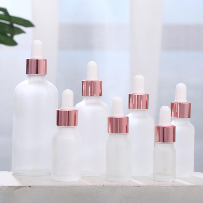 Rose Gold Frosted Pink Cosmetic Essential Oil Serum Glass Dropper 30 ml Bottles