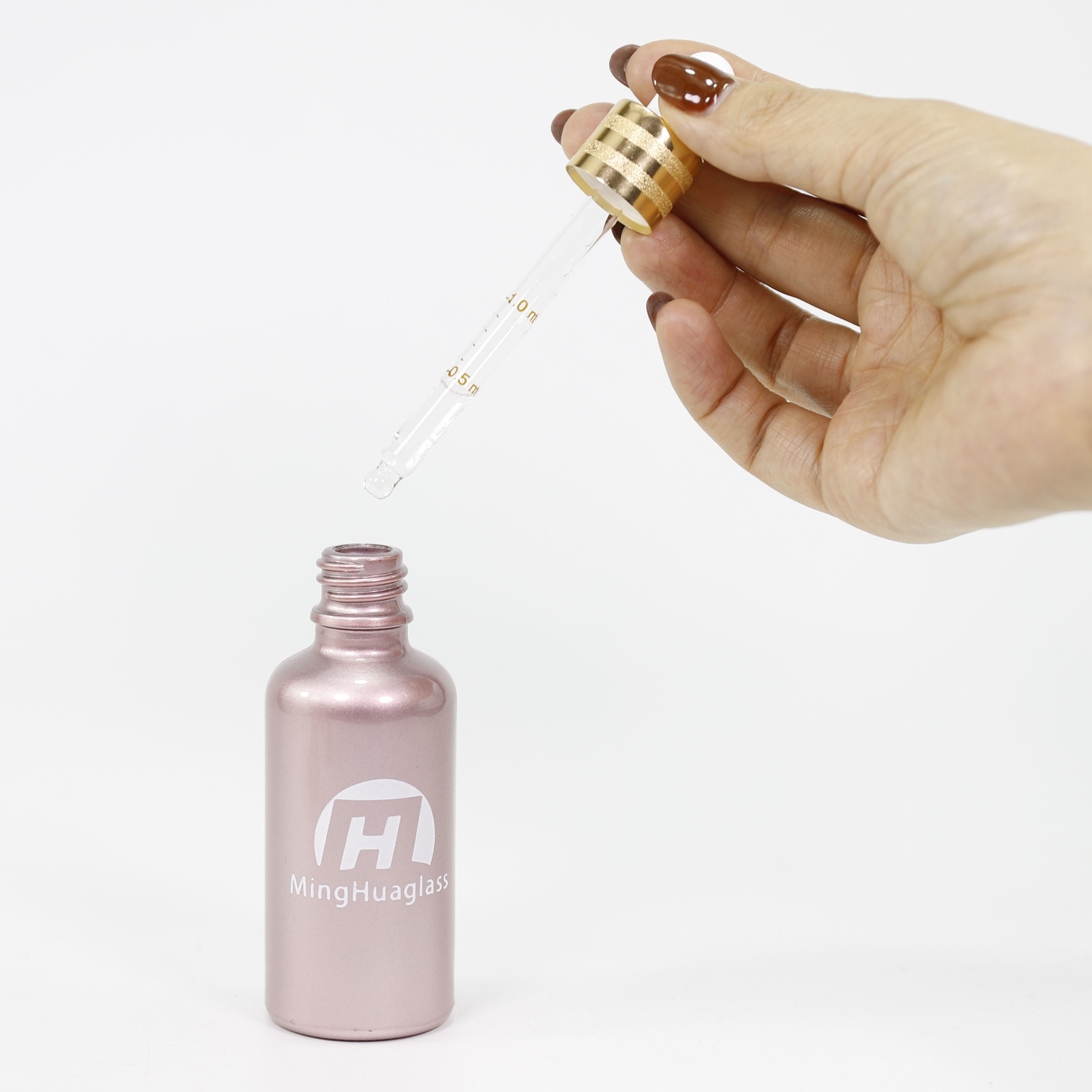 Rose Gold Pink Cosmetic Essence Glass Dropper 30ml Essential Oil Bottle