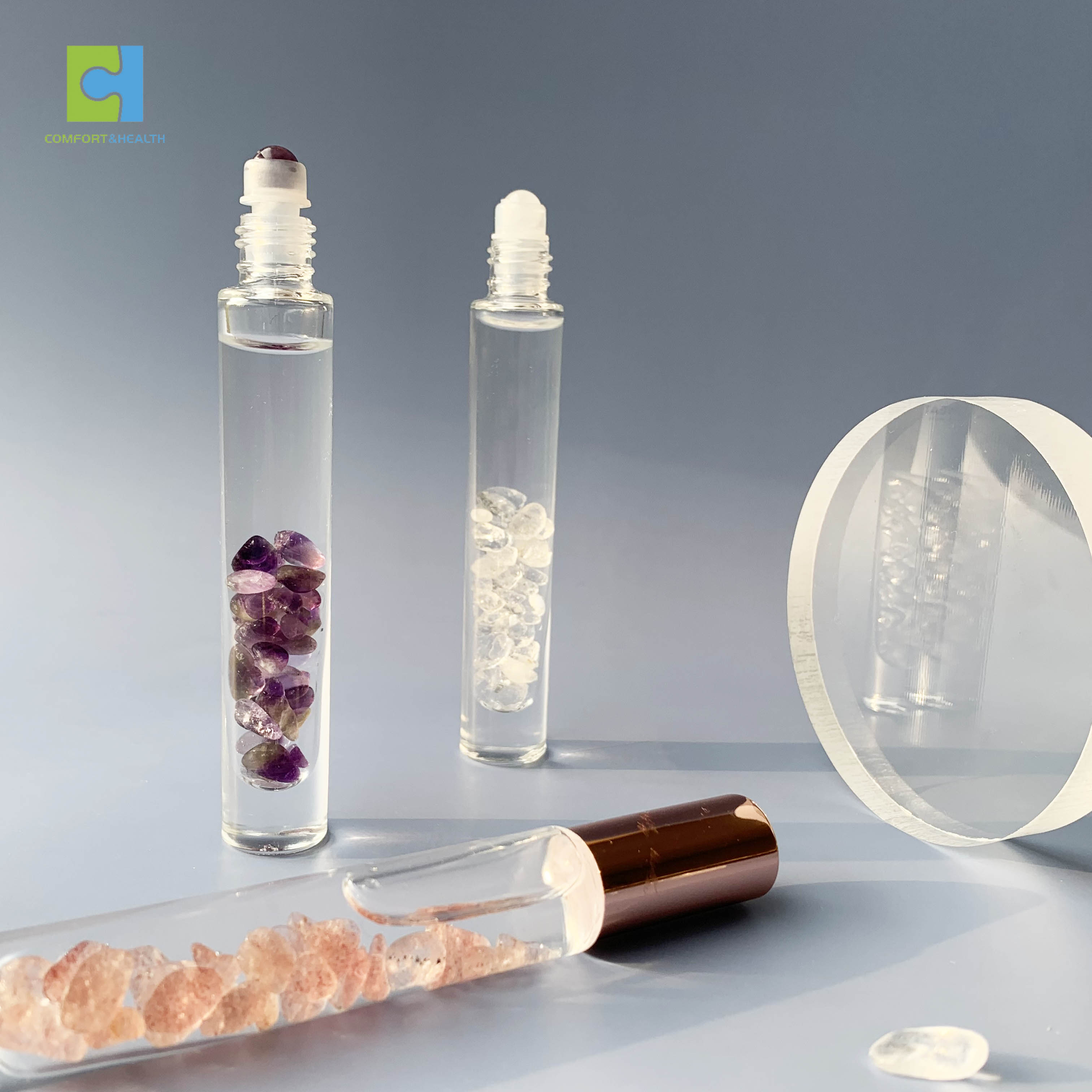 Rose Quartz Amethyst Jade Crystal Roller Ball Essential Oil Roller Bottle