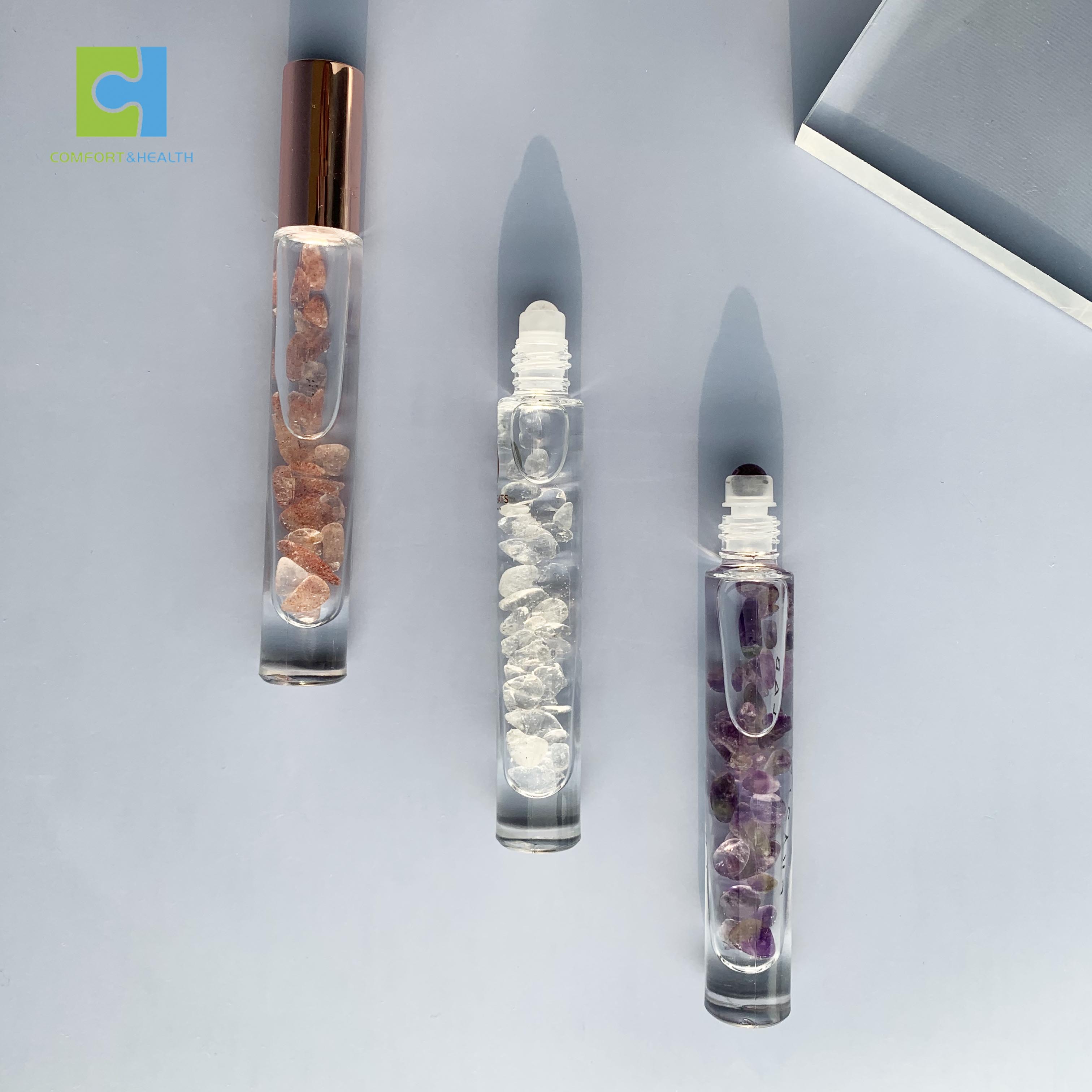 Rose Quartz Amethyst Jade Crystal Roller Ball Essential Oil Roller Bottle