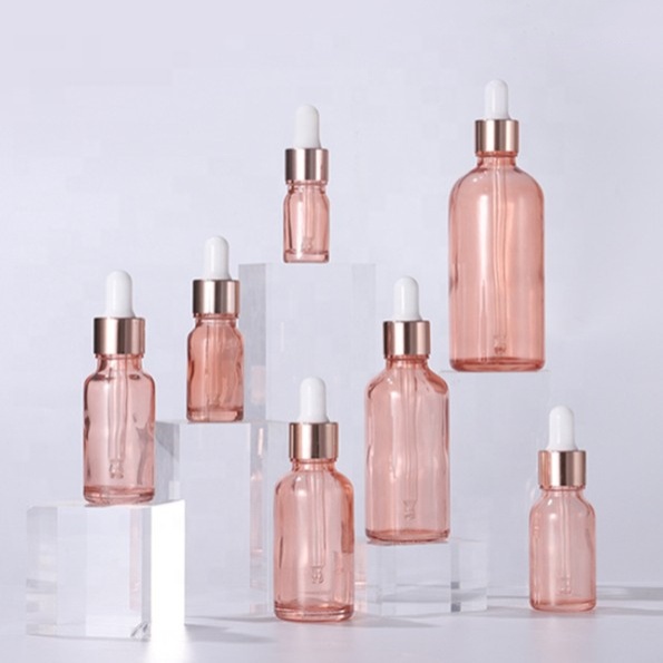 Rose-gold color glass dropper bottle in sizes 5ml 10ml 15ml 20ml 30ml 50ml 60ml 100ml