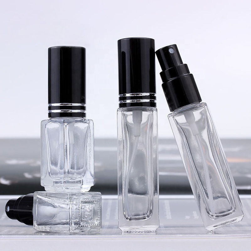 Rose gold color square cosmetic 3ml 10ml mini perfume pink glass sprayer bottle with aluminum atomizer lid