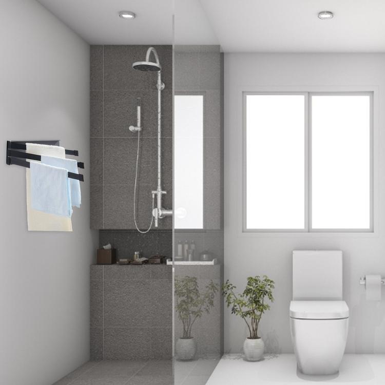 Rotating towel rack wall-mounted perforated toilet black wrought iron foldable bathroom towel bar household bathroom appliances