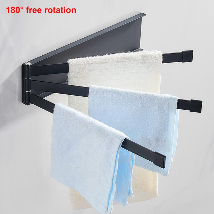 Rotating towel rack wall-mounted perforated toilet black wrought iron foldable bathroom towel bar household bathroom appliances