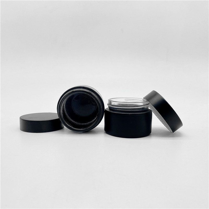 Round 1 oz 1.5 oz Airtight Glass Jars with Black Metal Lid - cream Jars for cosmetic