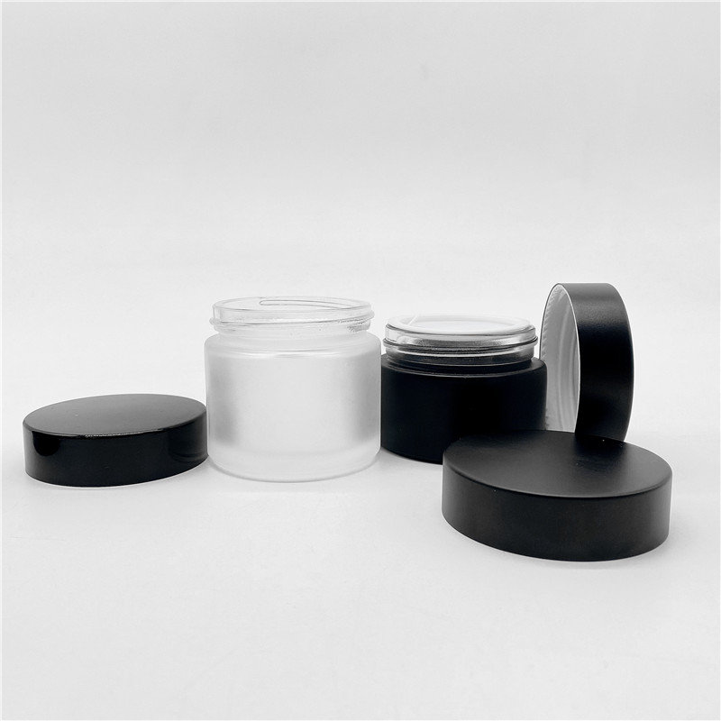 Round 1 oz 1.5 oz Airtight Glass Jars with Black Metal Lid - cream Jars for cosmetic