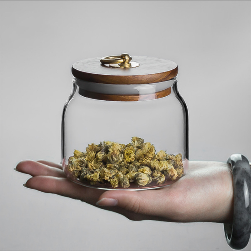 Round 1000 ml air tight kitchen storage big glass jar with lid