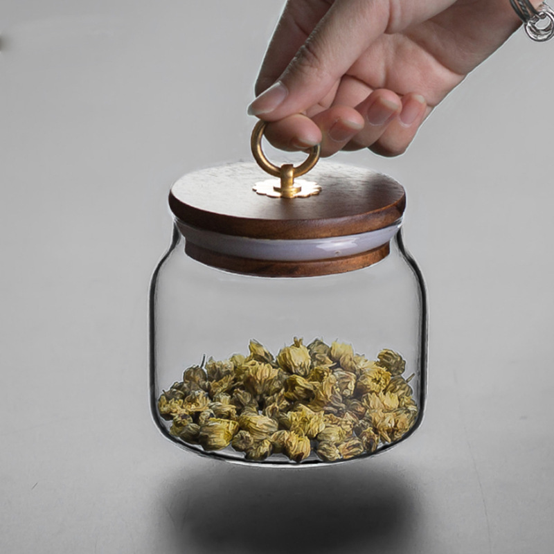 Round 1000 ml air tight kitchen storage big glass jar with lid