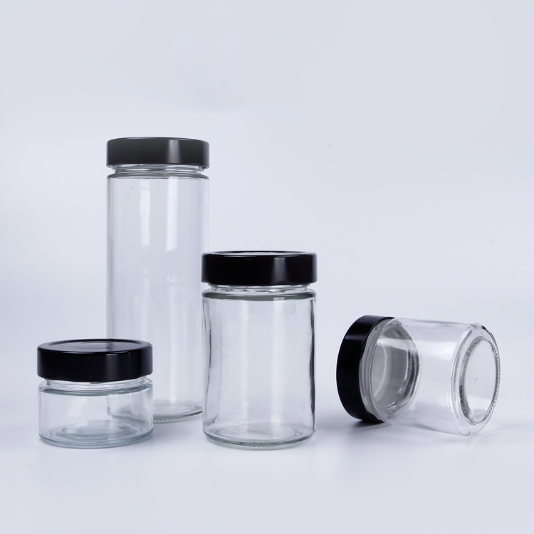 Round 100ml 150ml 180ml 220ml 280ml 380ml 500ml 750ml Sealed Storage Jam Honey Glass Jar With Deep Metal Lids