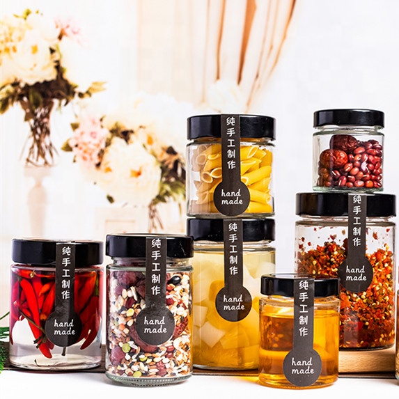Round 100ml 150ml 180ml 220ml 280ml 380ml 500ml 750ml sealed storage jam honey glass jar with deep metal lid