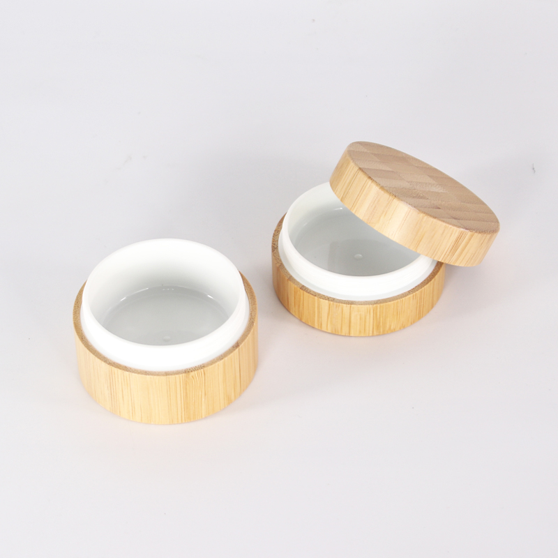 Round 10z 15g 30g 50g 100g full bamboo jar container white plastic cream plastic jar with wooden lid