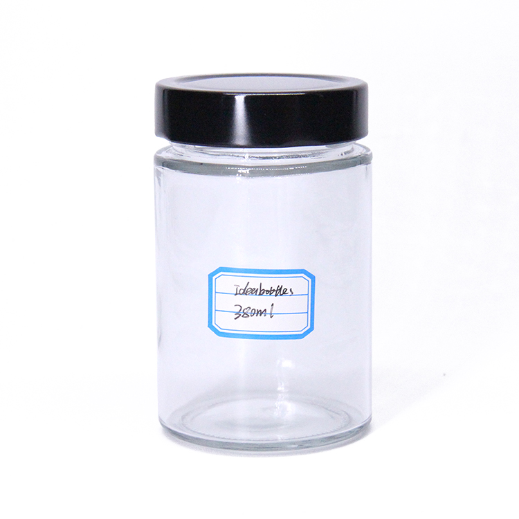 Round 12 Oz Airtight Glass Jars With Black Metal Lid