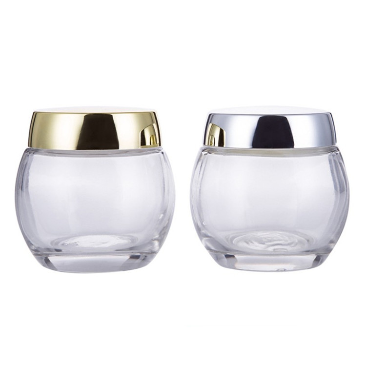 Round 120ml spherical clear glass jar gold lid 4oz cream container