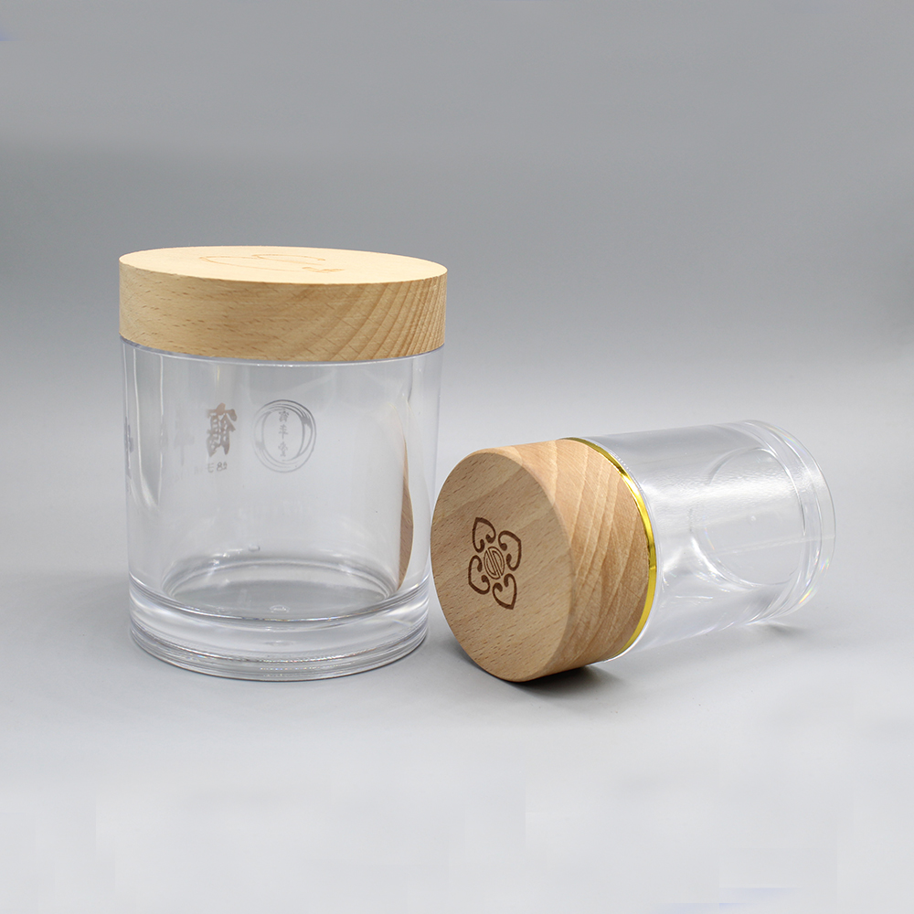 Round 130ml 320ml 480ml Clear Plastic Jar With Bamboo Lid for Loose Powder