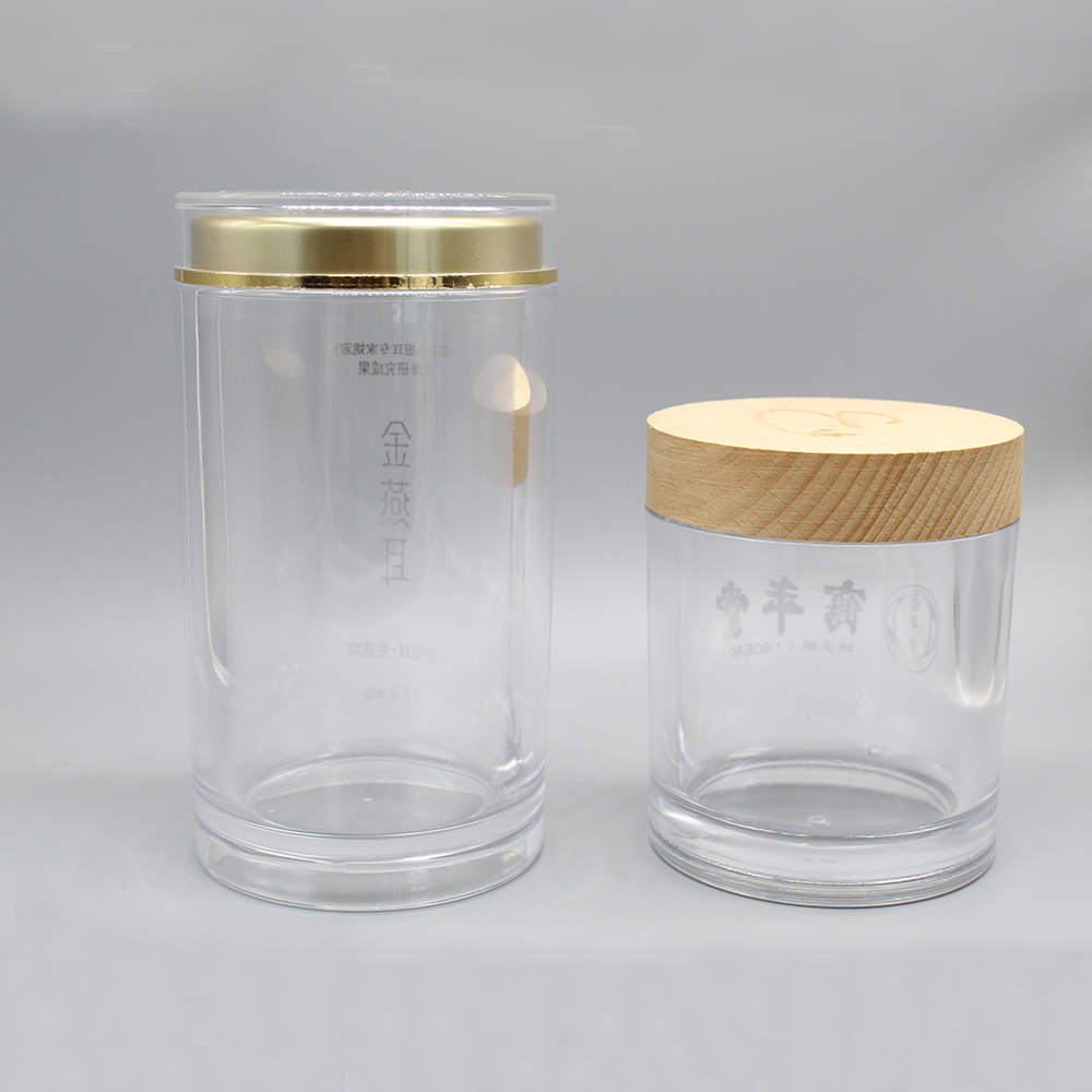 Round 130ml 320ml 480ml Clear Plastic Jar With Bamboo Lid for Loose Powder