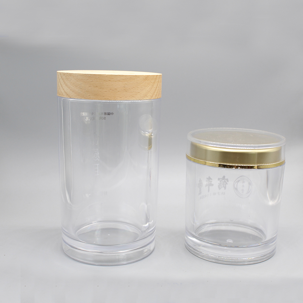 Round 130ml 320ml 480ml Clear Plastic Jar With Bamboo Lid for Loose Powder