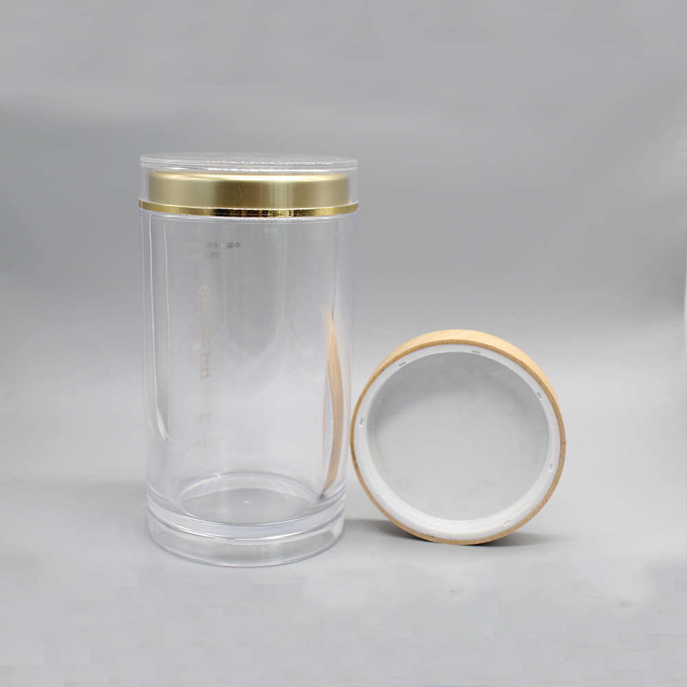 Round 130ml 320ml 480ml Clear Plastic Jar With Bamboo Lid for Loose Powder