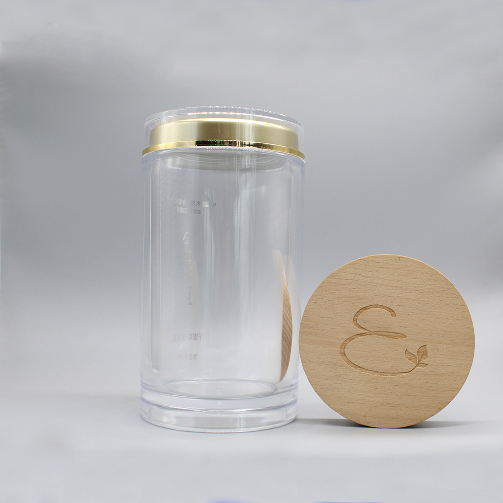 Round 130ml 320ml 480ml Clear Plastic Jar With Bamboo Lid for Loose Powder