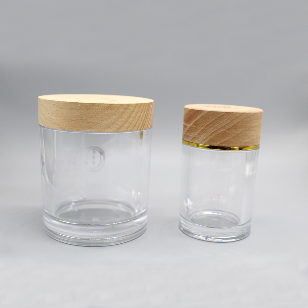 Round 130ml 320ml 480ml Clear Plastic Jar With Bamboo Lid for Loose Powder