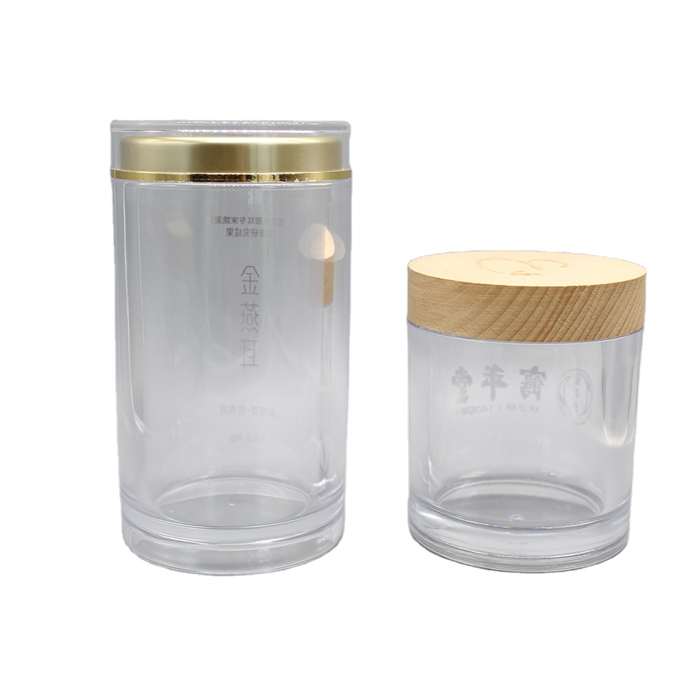 Round 130ml 320ml 480ml Large Plastic Storage Jar Container with Wood Lid