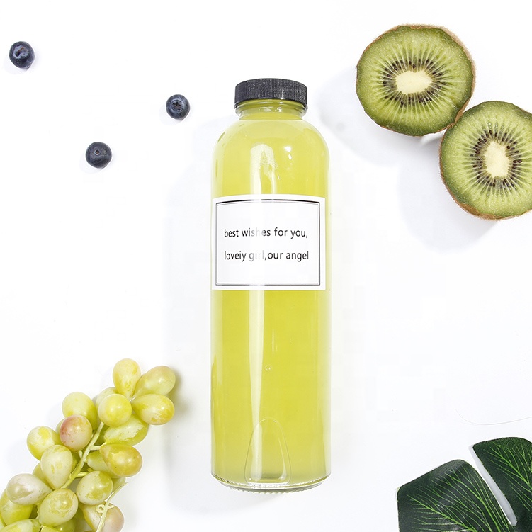 Round 16oz 500ml Clear Glass Bottles Cold Brew Coffee Kombucha Bottles With Screw Cap