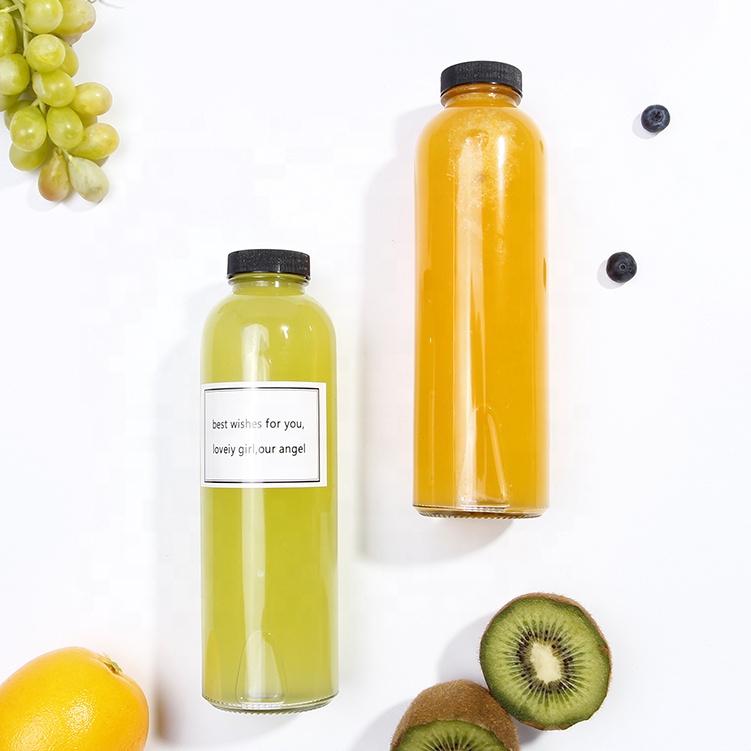 Round 16oz 500ml Clear Glass Bottles Cold Brew Coffee Kombucha Bottles With Screw Cap