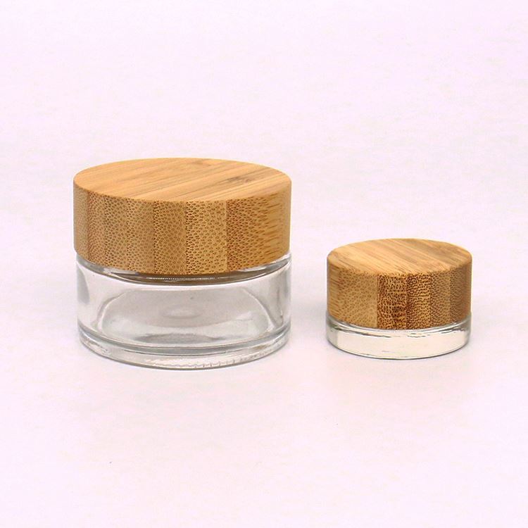 Round 30g/50g Clear Skin Care Face Cream Cosmetic Jars With Wooden Bamboo Screw Cover Lid