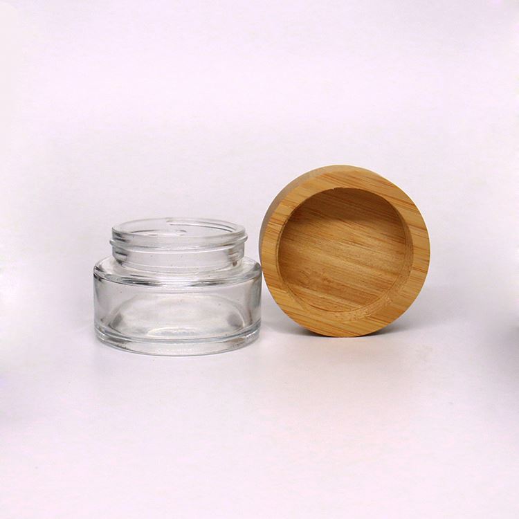 Round 30g/50g Clear Skin Care Face Cream Cosmetic Jars With Wooden Bamboo Screw Cover Lid