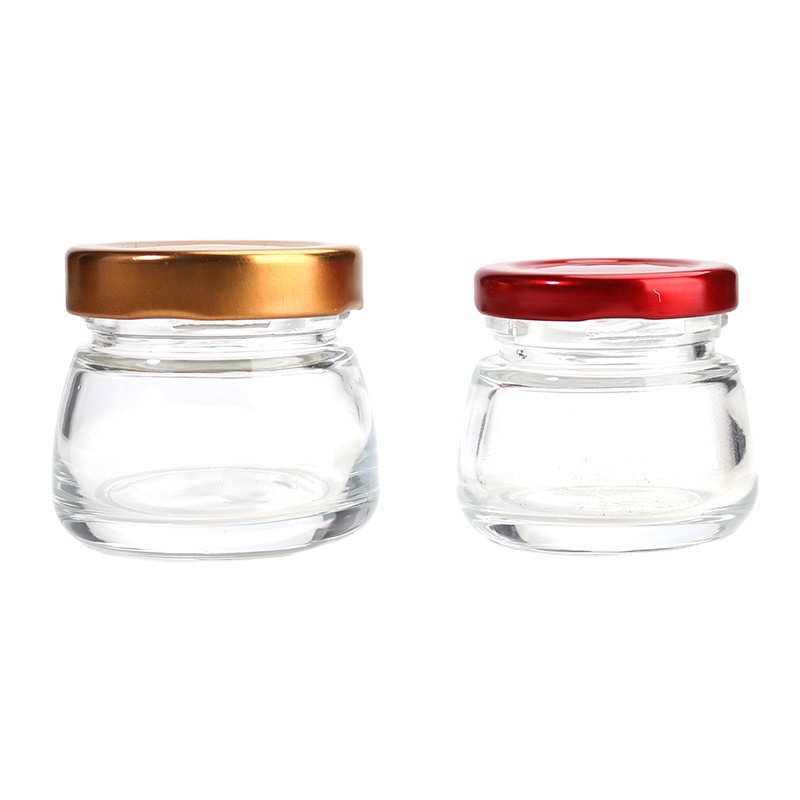 Round 30ml 50ml 75ml 100ml 120ml 150ml glass jar for jelly jam bird's nest container pudding bottle with colored aluminum lid