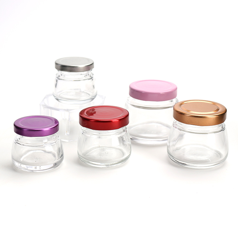 Round 30ml 50ml 75ml 100ml 120ml 150ml glass jar for jelly jam bird's nest container pudding bottle with colored aluminum lid