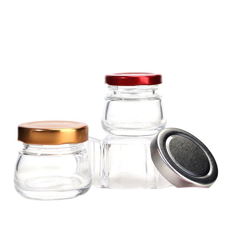 Round 30ml 50ml 75ml 100ml 120ml 150ml glass jar for jelly jam bird's nest container pudding bottle with colored aluminum lid