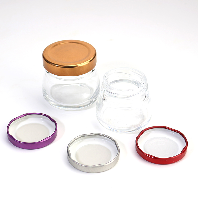 Round 30ml 50ml 75ml 100ml 120ml 150ml glass jar for jelly jam bird's nest container pudding bottle with colored aluminum lid