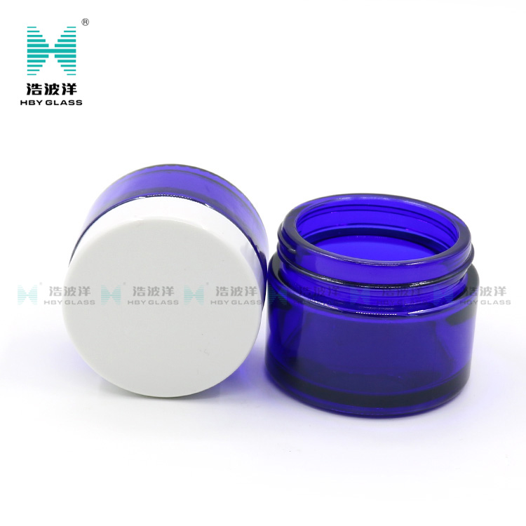 Round 30ml 60ml 90ml 120ml blue face cream cosmetic glass jar with screw lid