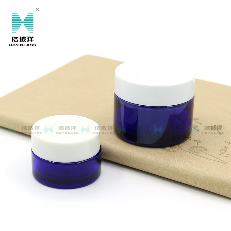 Round 30ml 60ml 90ml 120ml blue face cream cosmetic glass jar with screw lid