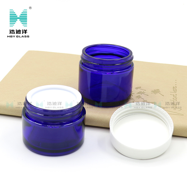 Round 30ml 60ml 90ml 120ml blue face cream cosmetic glass jar with screw lid