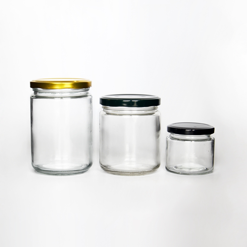 Round 380ml sealed storage jam honey glass jar with deep metal Lids