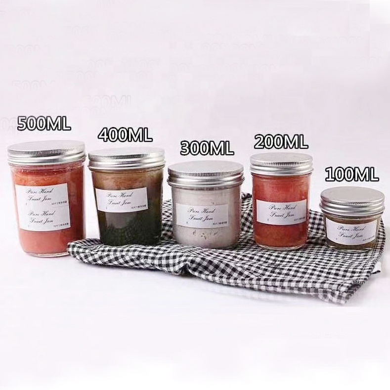 Round 4 oz 8 oz 16 oz 100 ml 200 ml 300 ml 400 ml 500 ml glass mason jar honey jam jars with metal lid