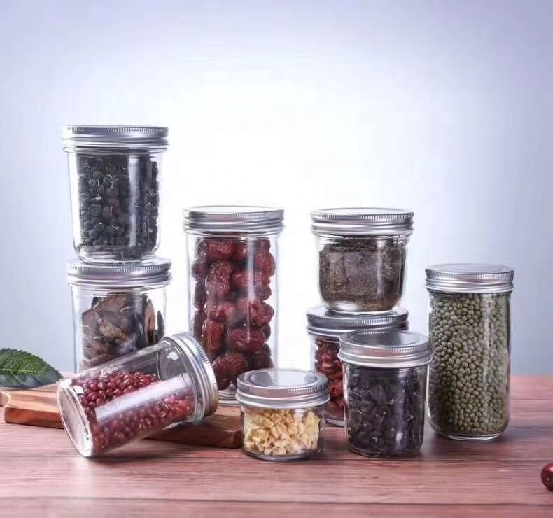 Round 4 oz 8 oz 16 oz 100 ml 200 ml 300 ml 400 ml 500 ml glass mason jar honey jam jars with metal lid