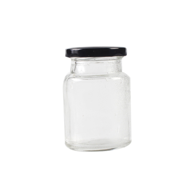 Round 50ml 75ml 100ml glass jars storage supplies in bulk mini glass jar for bird nest drink sauce food jam with black metal lid