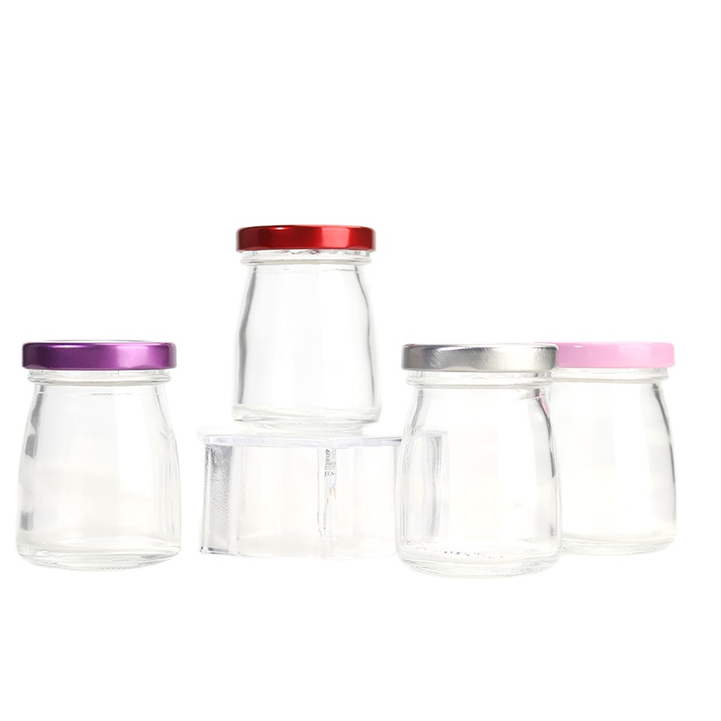 Round 50ml 75ml glass jar pudding jar for milk jam yogurt container with colored aluminum lid