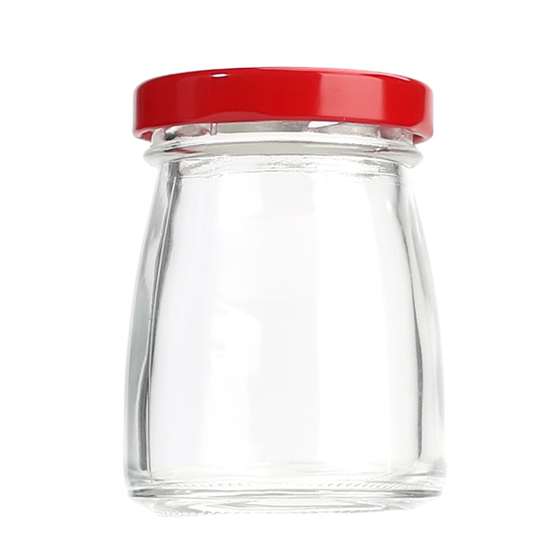 Round 50ml 75ml glass jar pudding jar for milk jam yogurt container with colored aluminum lid
