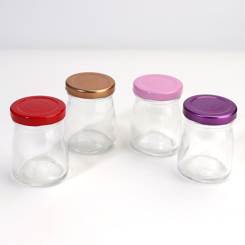 Round 50ml 75ml glass jar pudding jar for milk jam yogurt container with colored aluminum lid