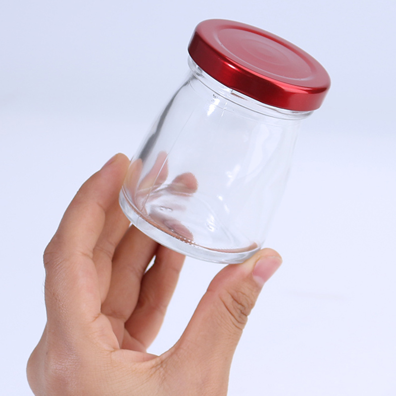 Round 50ml 75ml glass jar pudding jar for milk jam yogurt container with colored aluminum lid