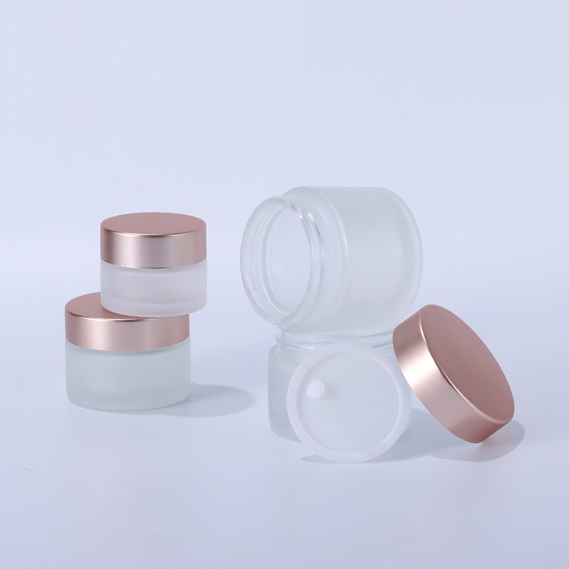Round 5g 10g 15g 20g 50g 100g frosted glass cosmetic cream jar with rose gold cap for facial cream