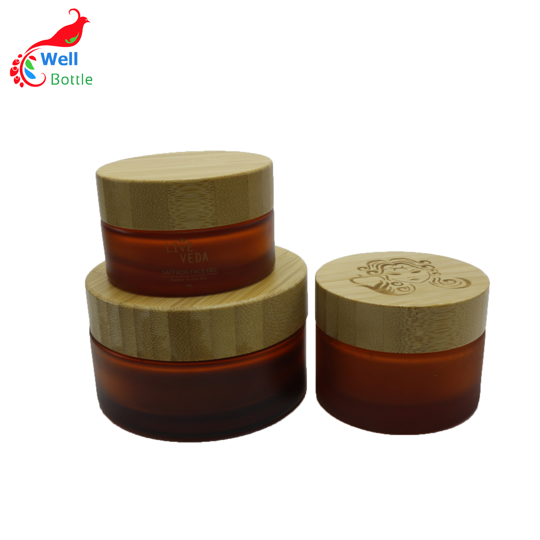 Round 5ml 15ml 30ml 50ml 100ml 250ml frosted glass amber jar glass contianer cream 2oz 3oz matt amber glass jar bamboo lid J028E