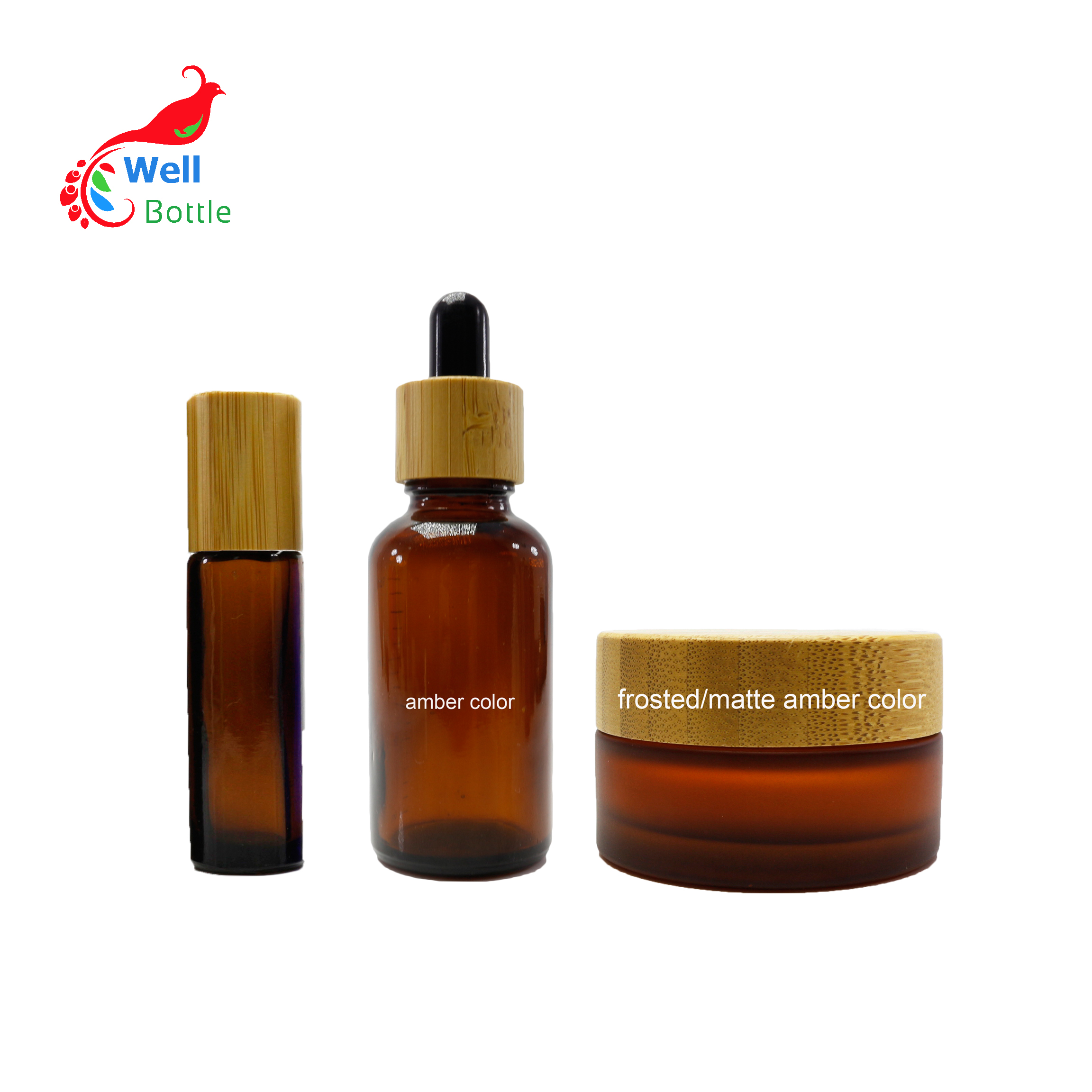 Round 5ml 15ml 30ml 50ml 100ml 250ml frosted glass amber jar glass contianer cream 2oz 3oz matt amber glass jar bamboo lid J028E