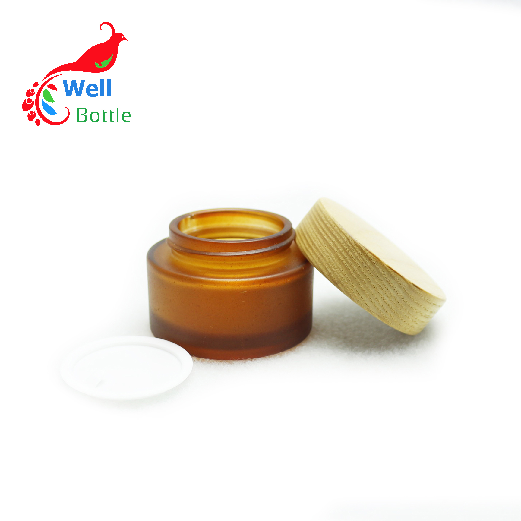 Round 5ml 15ml 30ml 50ml 100ml 250ml frosted glass amber jar glass contianer cream 2oz 3oz matt amber glass jar bamboo lid J028E
