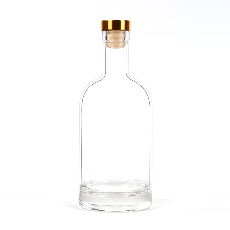 Round 750ml vodka spirit bottle with rum cork Gin liquor glass bottle